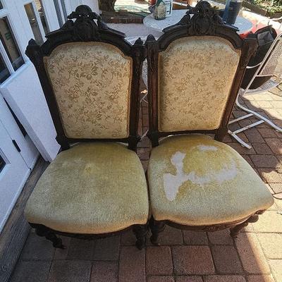 PAIR OF AMERICAN HIGH VICTORIAN EBONIZED SIDE CHAIRS