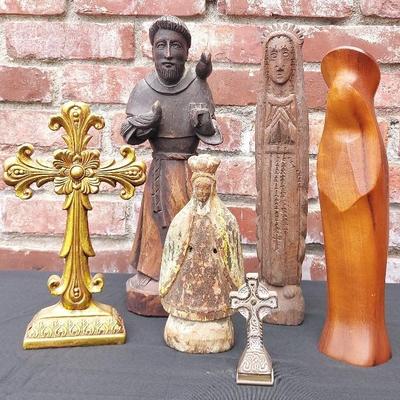 RUSTIC WOODEN STATUES OF CHURCH ICONS
