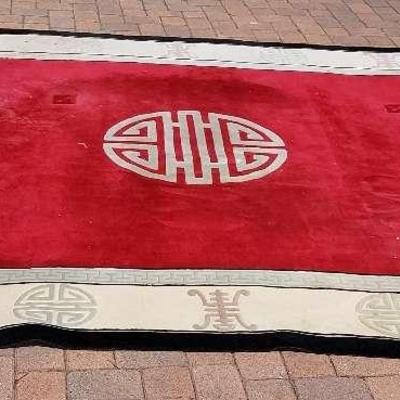 HUGE BLACK, RED, AND CREAM CHINESE RUG