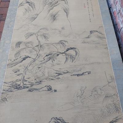 GORGEOUS ASIAN INK WASH SILK SCROLL