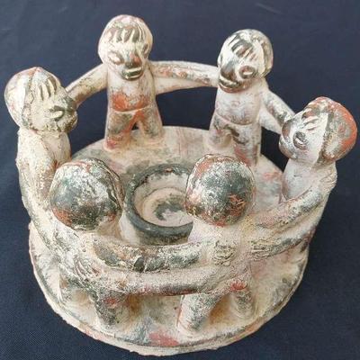 LARGE MEXICAN POTTERY CIRCLE OF SIX FRIENDS CANDLE HOLDER 