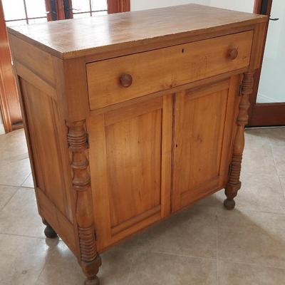 LARGE WOODEN RUSTIC CABINET WITH DRAWER AND SHELVING