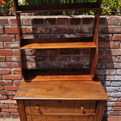 ANTIQUE SET OF DRAWERS AND WALL SHELF UNIT
