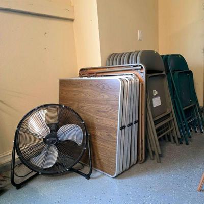 Aluminum tables and folding chairs. 