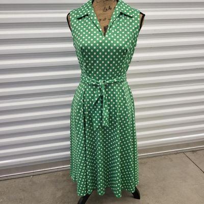 1960's Handmade Green & White Polka Dot Dress