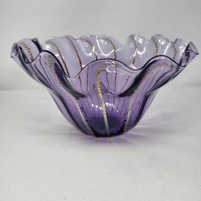 Purple Art Glass Decorative Ruffle Bowl - M. Jordan