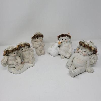 1990's Dreamsicle Clay Cherub Figures - Signed Kristin