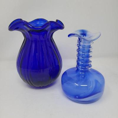 Blue Glass Tulip & Spiral Vases 