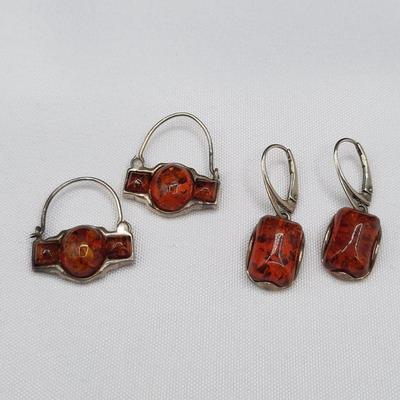Two Pair Genuine Amber Earrings