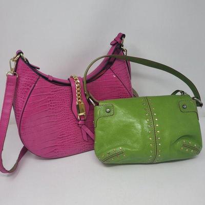 Pink Faux Croc Purse & Green Michael Kors Bag