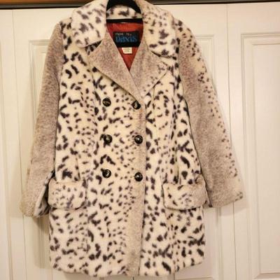 Vintage Faux Fur Animal Print Coat By Davis, Medium