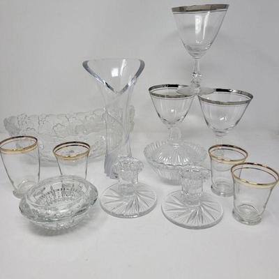 Variety Clear Glass & Crystal - Candle Holders, Cups, Bowl & Glasses	