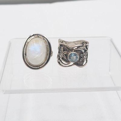 Angelic Moonstone Ring & Artisan Floral Band Topaz Solitaire Ring	