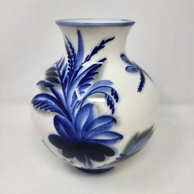 Lomonosov USSR Porcelain Dragonfly & Floral Vase 7.5 Inch