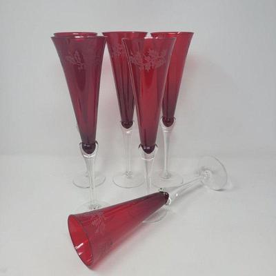 Six Lenox Ruby Glass Champagne Flutes