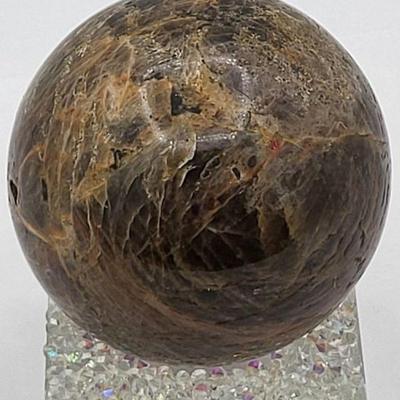 Black/Brown Moonstone Quartz Healing Stone Orb 3-Inch