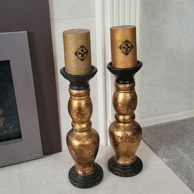Ceramic Gold & Black Painted Candle Pillars