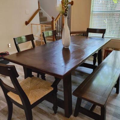 5-piece dining room table, chairs and bench 6.5 ft x 38 inches wide