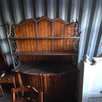 #11506 • Two Piece Hutch with Marble Top and Metal Trim
