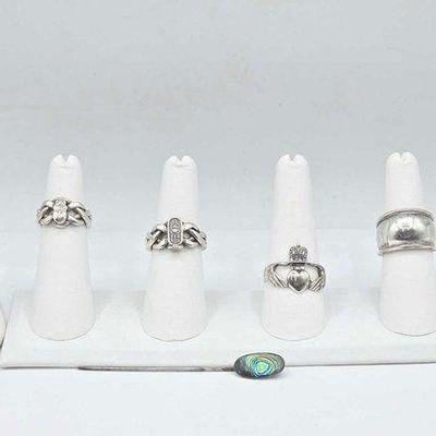 #919 • (6) .925 Sterling Silver Rings & Tie Pin, 37.04g
