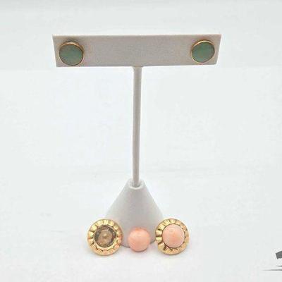 #717 • 14k Gold, Jade & Semi-Precious Stone Earrings, 6.03g
