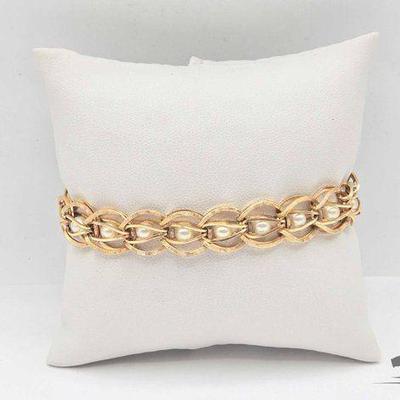 #703 • 14k Gold & Pearl Bracelet, 17.48g
