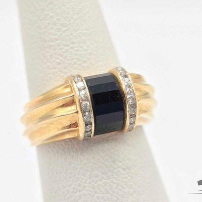 #767 • 14k Gold Ring W/ Black Onyx & Diamonds, 6.62g
