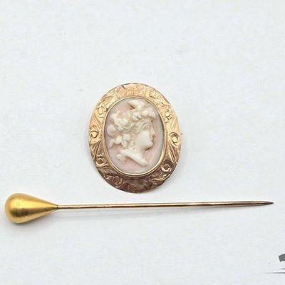 #702 • 14k Gold Cameo Pin & Tie Pin, 5.02g
