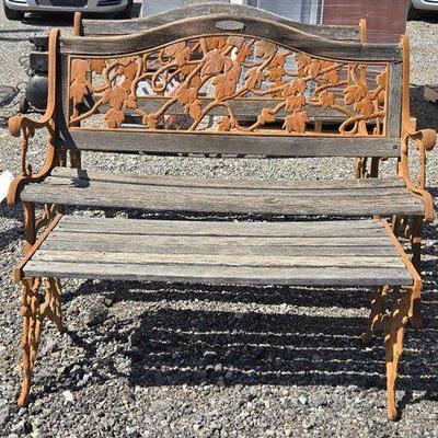 #83000 • (2) Wood and Metal Benches & Table
