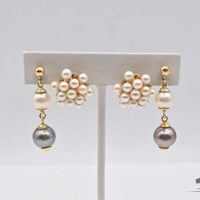 #609 • 18k Gold & Pearl Earrings, 15.12g
