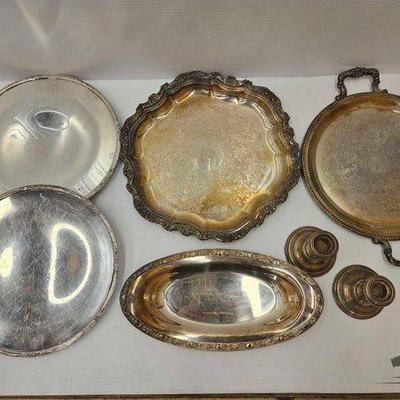 #1904 • (5) Trays & (2) Weighted Sterling Silver Candle Holders
