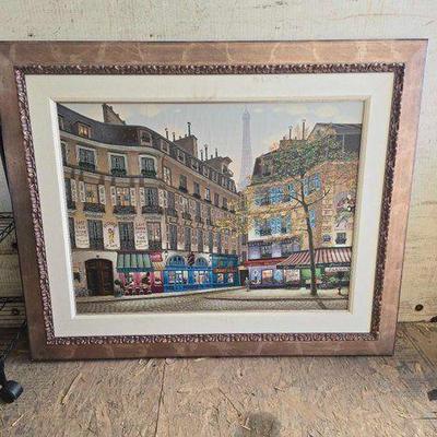 #9518 • Framed Liudmila Kondakova "Eiffel Tower at Dawn" Serigraph on Canvas
