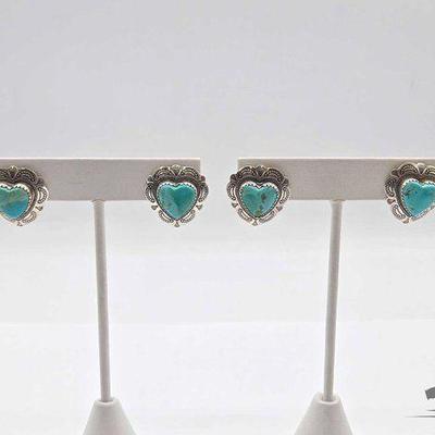 #917 • (2) Pairs .925 Sterling Silver & Turquoise Earrings, 10.25g
