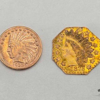 #1204 • 1876 Octgonal Calif & Indian Head Gold
