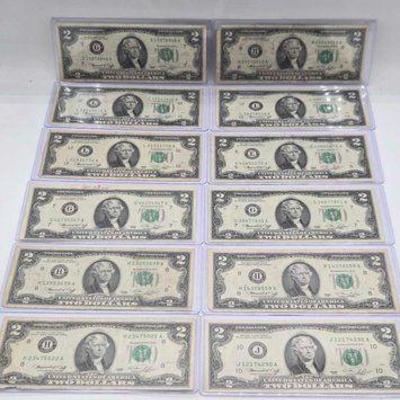 #1510 • (12) 1976 Green Seal $2 Bills
