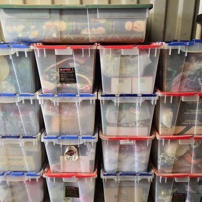 #7006 • (17) Totes Filled with Holiday Decor & Wrapping Paper
