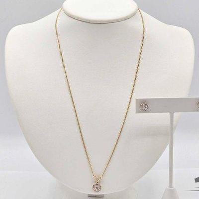 #637 • 18k Gold & Diamond Necklace & 14k Gold & Diamond Earrings, 6.63g
