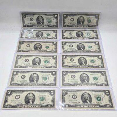 #1508 • (12) 1976 Green Seal $2 Bills
