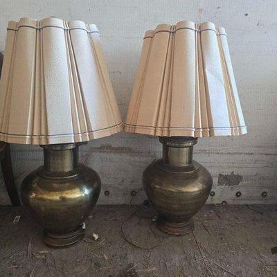 #9506 • (2) Brass Urn Base Table Lamps
