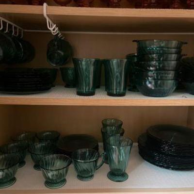 Jeanette Glass Co., "Petal Swirl" Ultramarine, Depression Glass Set