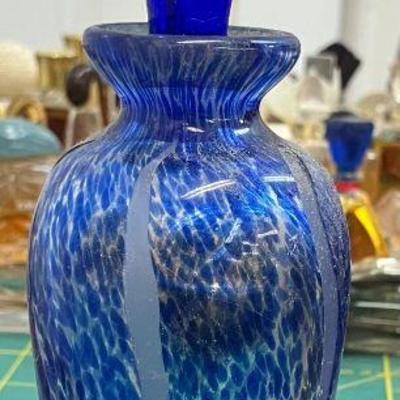 Vintage Cobalt Crystal Glass Perfume Bottle with Dauber Hand Cut & Blown AAA2233