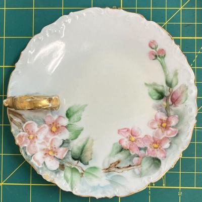 RARE Antique Limoges Gilt Rim Hand Painted Primrose Plate w/Handle AAA2164JM
