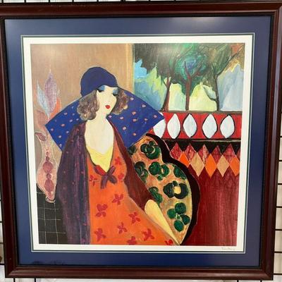 "indigo Chapeau" Matted and Framed Seriolithograph by Itzchak Tarkay AAA2261