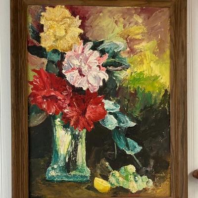 Christy Gunnels Still Life of Flowers with Fruit Oil on Canvas AAA1427 $200