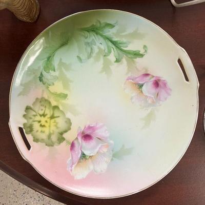Hand Painted Cake Plate R&S German Rose Pattern with Gold Rim AAA1051 $42