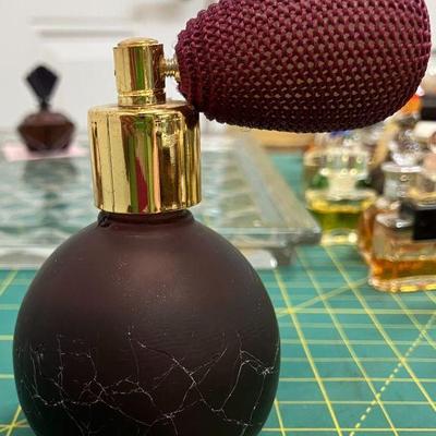 Vintage amethyst crackle glass perfume bottle with atomizer aaa2251