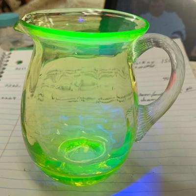 Antique 1920's 4 inch Mouth Blown & Hand Crafted Uranium Glass Creamer AAA2264