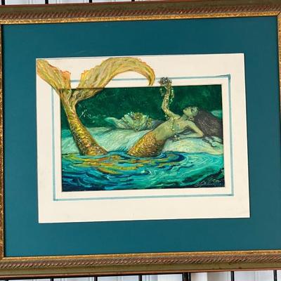 Vibrant framed and matted b gorhum 1993 mermaid painting aaa2252