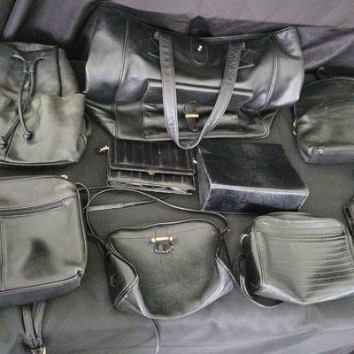 ELEGANT DESIGNER BLACK PURSES - FERAGAMO, VALENTINO, RALPH LAUREN, PERLINA, TIGNANELLO,  PERRY ELLIS