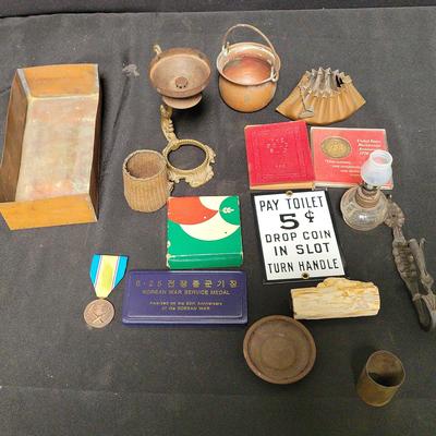 MIXED METAL LOT OF MINIATURES, BICENTENNIAL COIN, AND A KOREAN WAR SERVICR MEDAL 